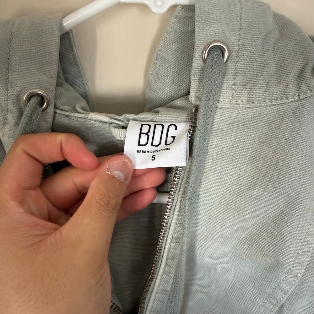 Urban Outfitters BDG Sage Green Heavyweight Canvas Zip-Up Bomber Jacket Winter - Picture 7 of 13